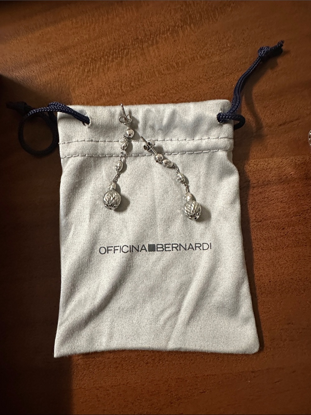 Officina Bernardi Silver Drop Earrings with Textured Ball Charms